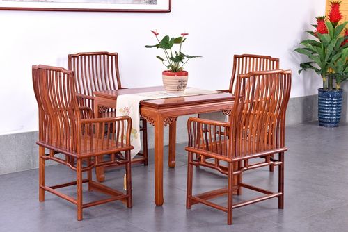 红木家具 中式仿古梳背椅休闲五件套 缅甸花梨麻将桌 实木靠背椅