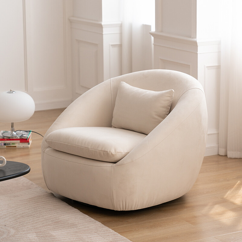 【京选好礼】慕思(de RUCCI) 生态美之趣布艺单人沙发椅客厅旋转沙发设计师沙发高品质家具 白色圈绒